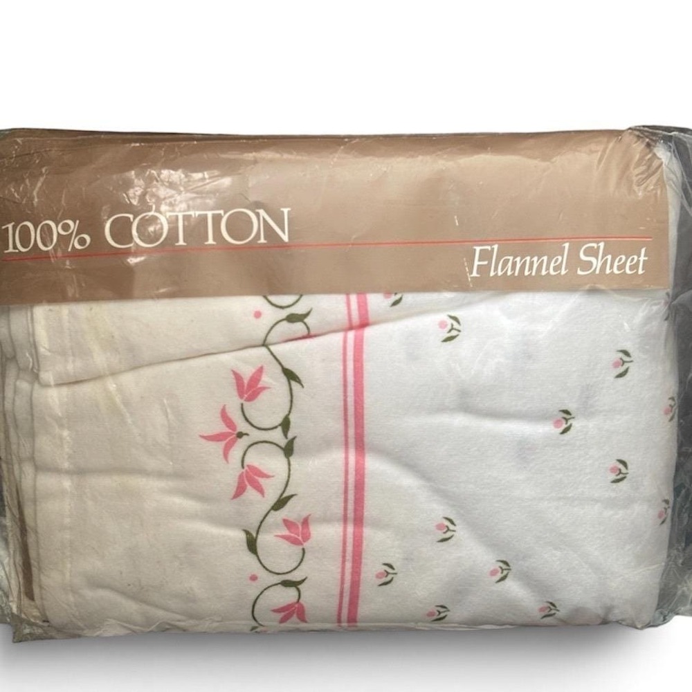 Vtg English Rose Full Flat Sheet 100% Cotton Flannel Made in Portugal NOS New